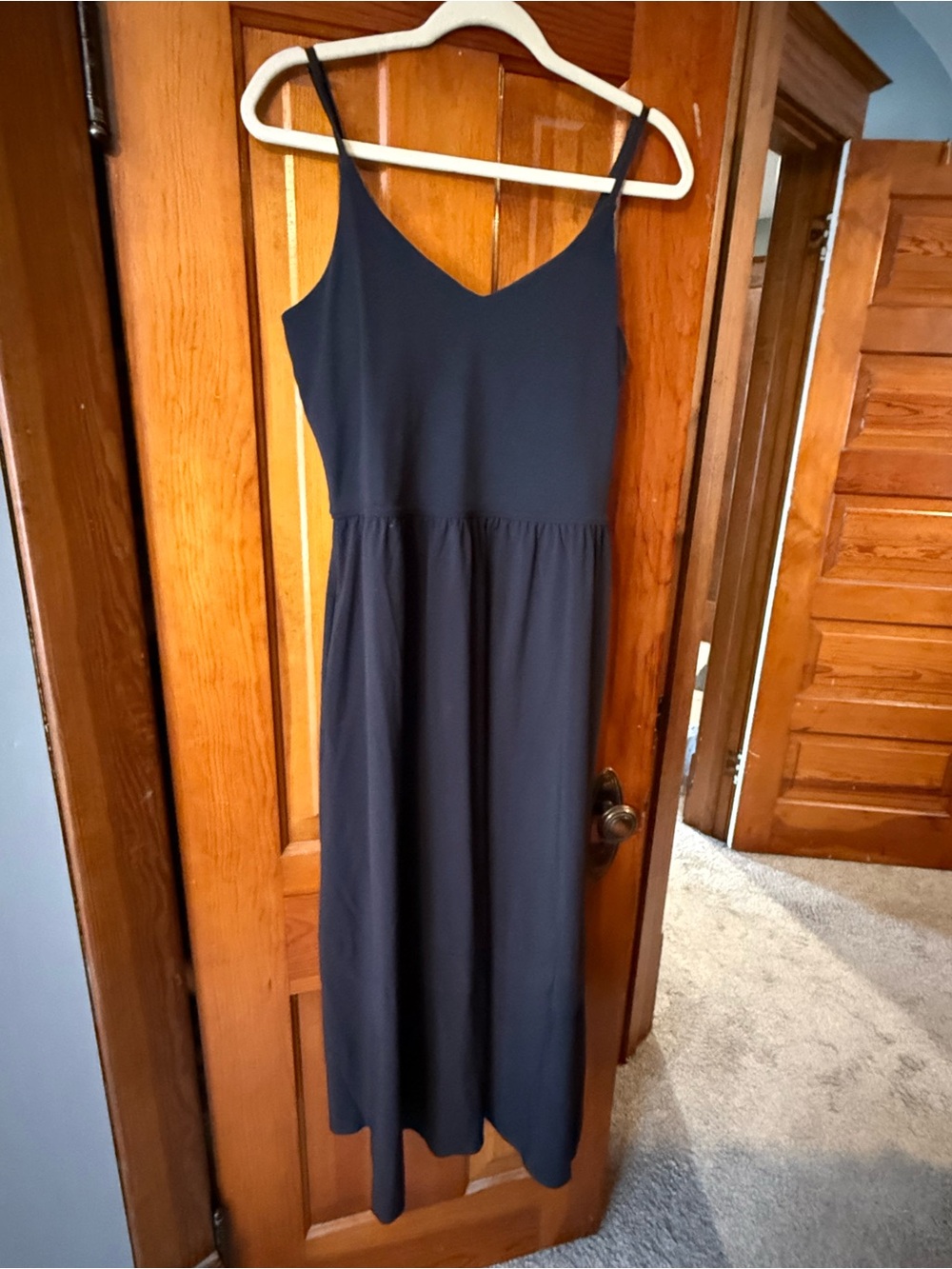 Athleta Navy Spaghetti-Strap Maxi Dress with V-Neck